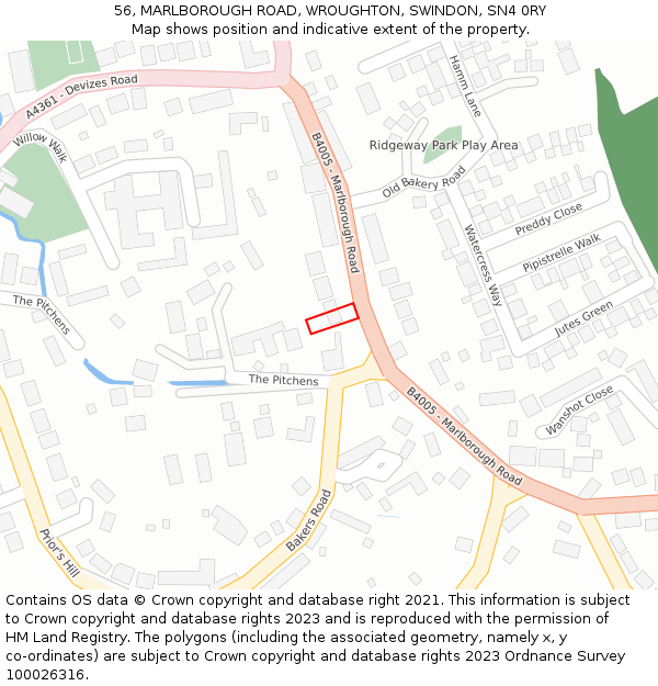 56, MARLBOROUGH ROAD, WROUGHTON, SWINDON, SN4 0RY: Location map and indicative extent of plot