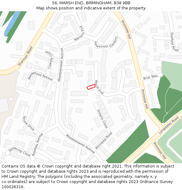 56, MARSH END, BIRMINGHAM, B38 9BB: Location map and indicative extent of plot