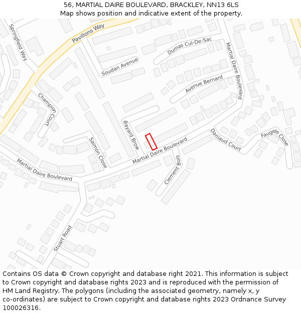 56, MARTIAL DAIRE BOULEVARD, BRACKLEY, NN13 6LS: Location map and indicative extent of plot