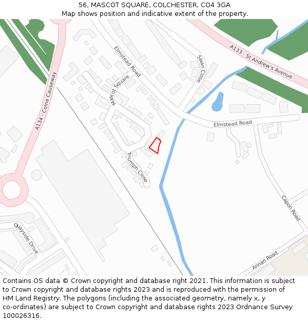 56, MASCOT SQUARE, COLCHESTER, CO4 3GA: Location map and indicative extent of plot