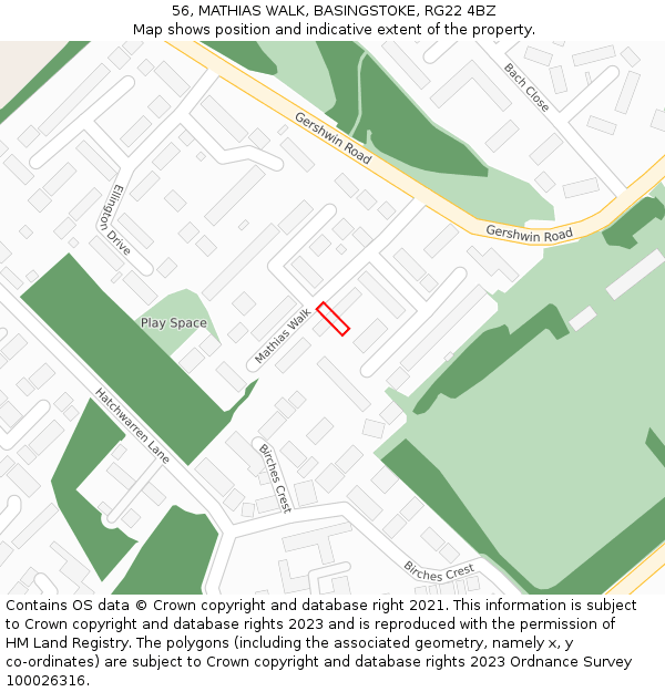 56, MATHIAS WALK, BASINGSTOKE, RG22 4BZ: Location map and indicative extent of plot