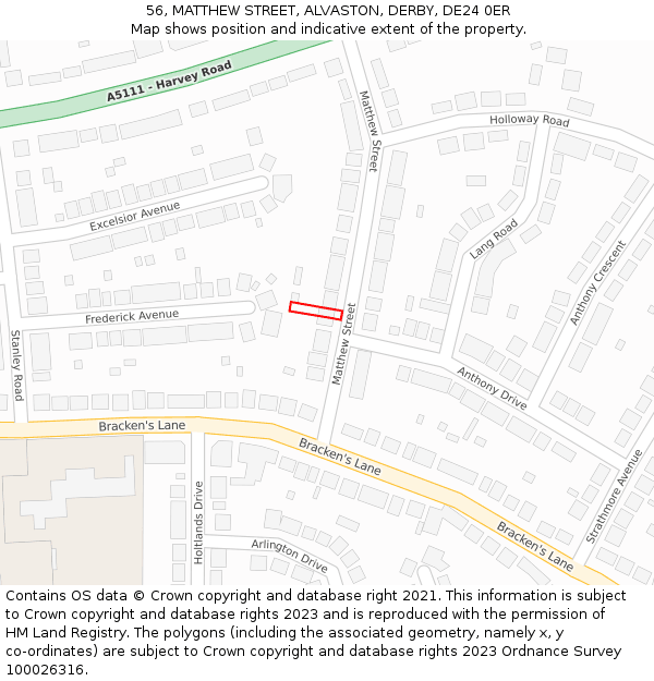 56, MATTHEW STREET, ALVASTON, DERBY, DE24 0ER: Location map and indicative extent of plot
