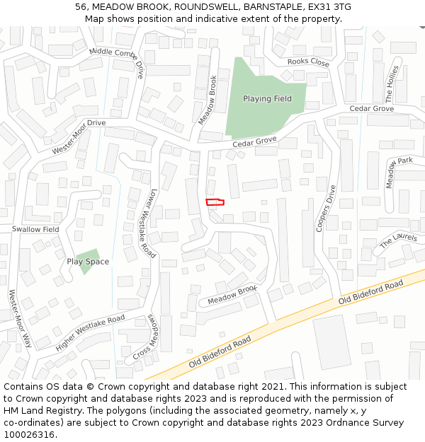 56, MEADOW BROOK, ROUNDSWELL, BARNSTAPLE, EX31 3TG: Location map and indicative extent of plot