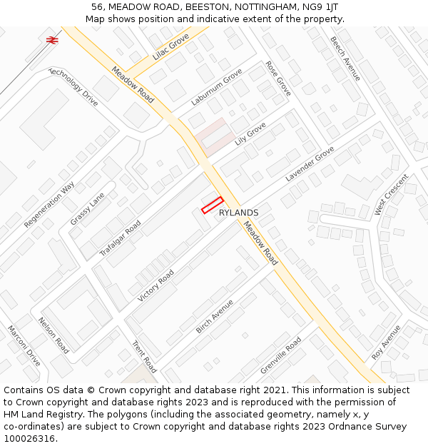 56, MEADOW ROAD, BEESTON, NOTTINGHAM, NG9 1JT: Location map and indicative extent of plot