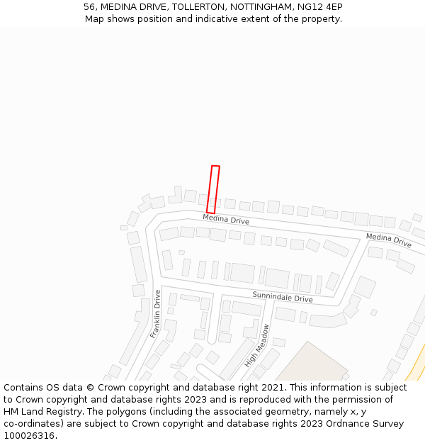 56, MEDINA DRIVE, TOLLERTON, NOTTINGHAM, NG12 4EP: Location map and indicative extent of plot