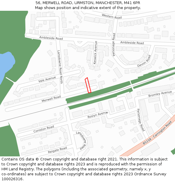 56, MERWELL ROAD, URMSTON, MANCHESTER, M41 6PR: Location map and indicative extent of plot