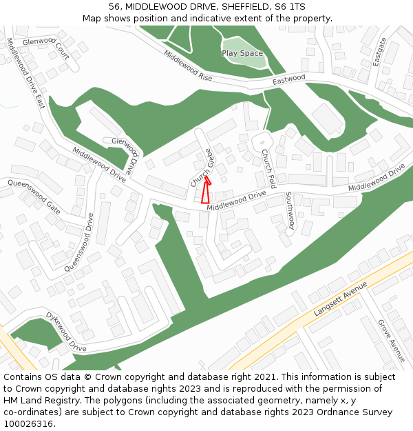 56, MIDDLEWOOD DRIVE, SHEFFIELD, S6 1TS: Location map and indicative extent of plot