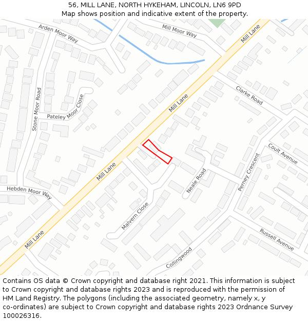 56, MILL LANE, NORTH HYKEHAM, LINCOLN, LN6 9PD: Location map and indicative extent of plot