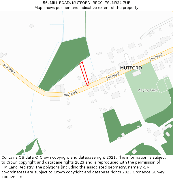 56, MILL ROAD, MUTFORD, BECCLES, NR34 7UR: Location map and indicative extent of plot