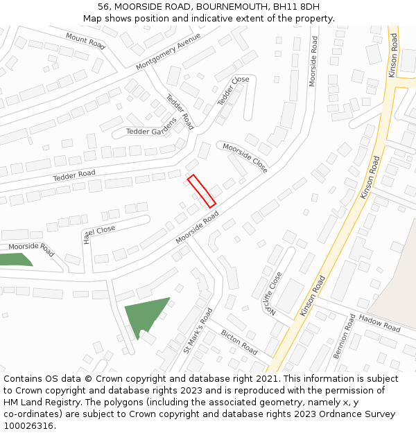 56, MOORSIDE ROAD, BOURNEMOUTH, BH11 8DH: Location map and indicative extent of plot