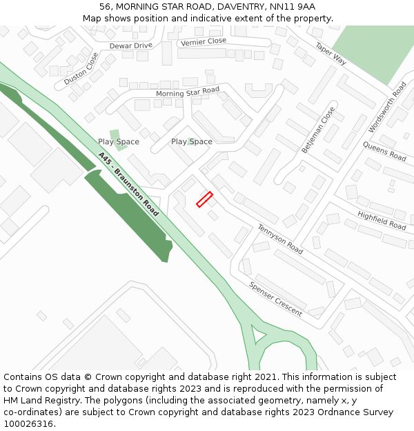 56, MORNING STAR ROAD, DAVENTRY, NN11 9AA: Location map and indicative extent of plot