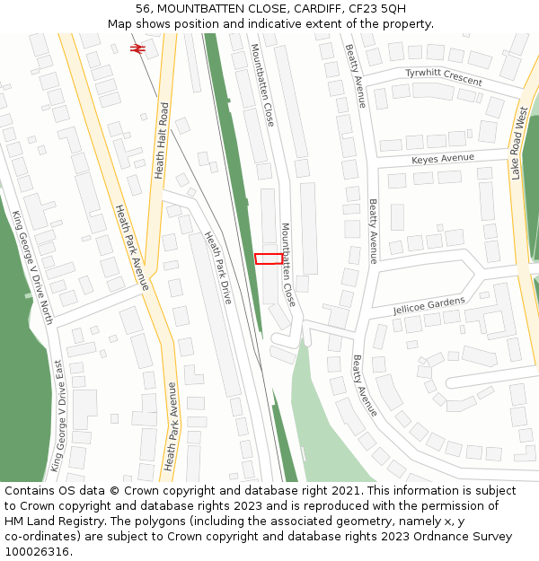 56, MOUNTBATTEN CLOSE, CARDIFF, CF23 5QH: Location map and indicative extent of plot