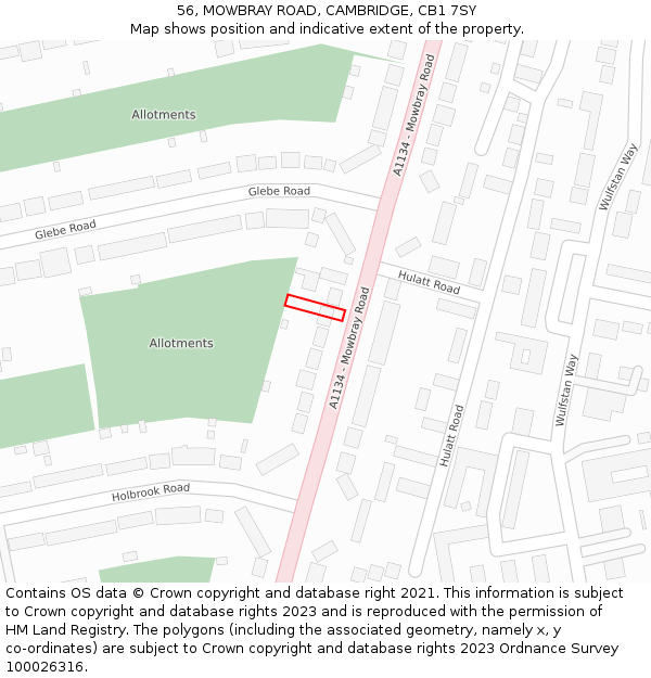 56, MOWBRAY ROAD, CAMBRIDGE, CB1 7SY: Location map and indicative extent of plot