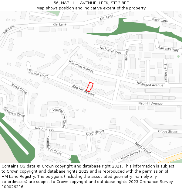 56, NAB HILL AVENUE, LEEK, ST13 8EE: Location map and indicative extent of plot