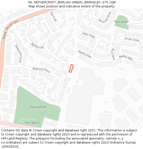 56, NETHERCROFT, BARUGH GREEN, BARNSLEY, S75 1QB: Location map and indicative extent of plot