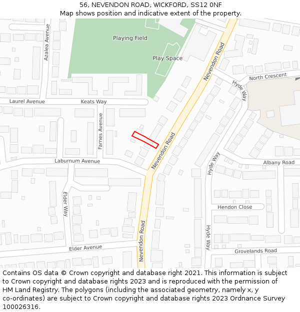 56, NEVENDON ROAD, WICKFORD, SS12 0NF: Location map and indicative extent of plot