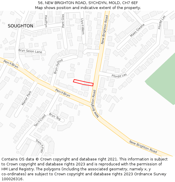 56, NEW BRIGHTON ROAD, SYCHDYN, MOLD, CH7 6EF: Location map and indicative extent of plot