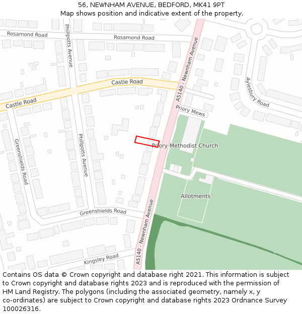 56, NEWNHAM AVENUE, BEDFORD, MK41 9PT: Location map and indicative extent of plot