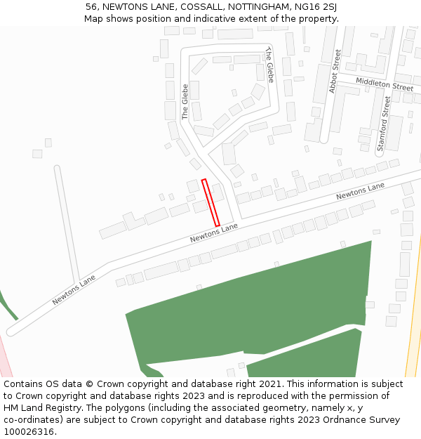 56, NEWTONS LANE, COSSALL, NOTTINGHAM, NG16 2SJ: Location map and indicative extent of plot