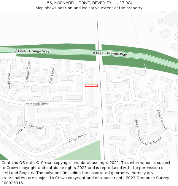 56, NORNABELL DRIVE, BEVERLEY, HU17 9GJ: Location map and indicative extent of plot