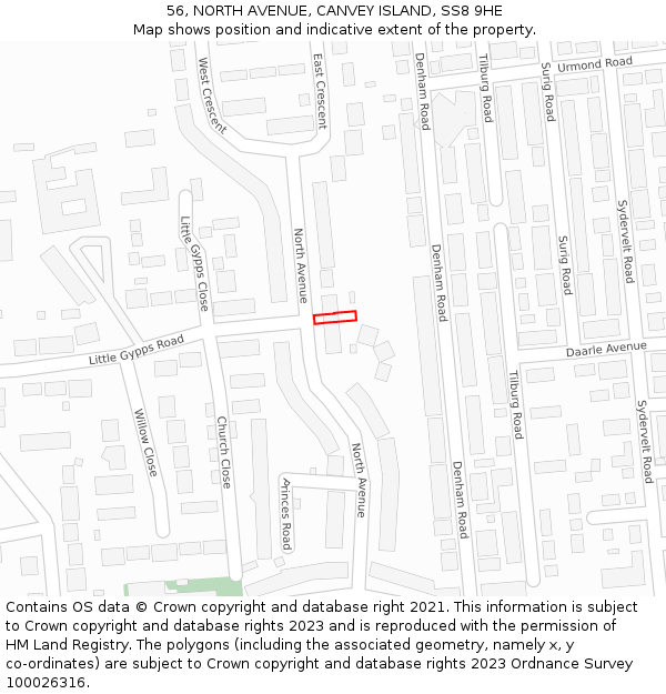 56, NORTH AVENUE, CANVEY ISLAND, SS8 9HE: Location map and indicative extent of plot