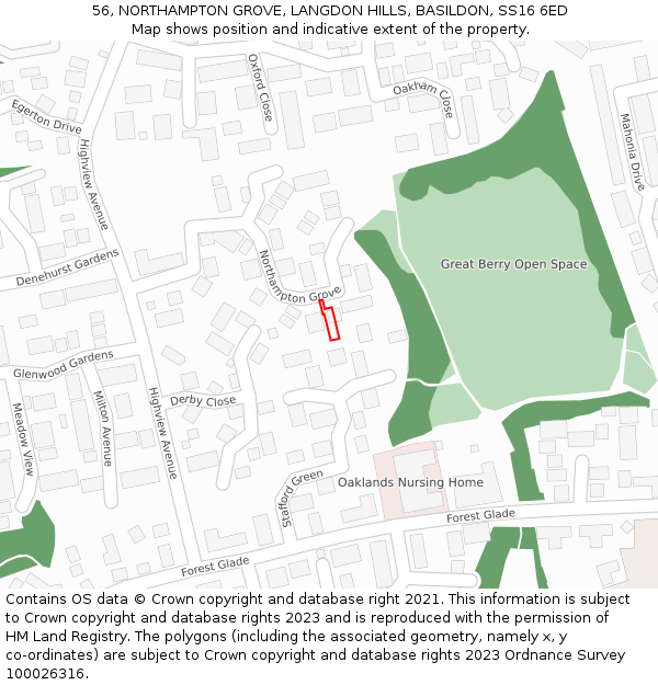 56, NORTHAMPTON GROVE, LANGDON HILLS, BASILDON, SS16 6ED: Location map and indicative extent of plot
