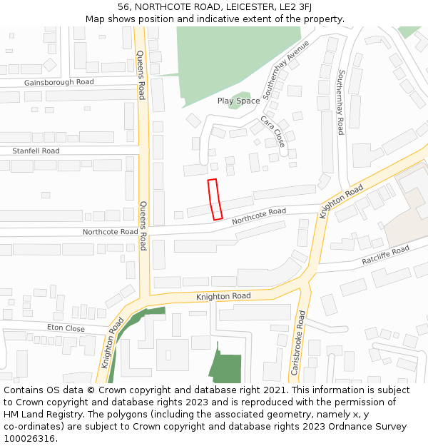 56, NORTHCOTE ROAD, LEICESTER, LE2 3FJ: Location map and indicative extent of plot