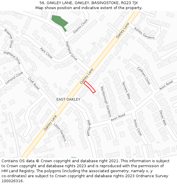 56, OAKLEY LANE, OAKLEY, BASINGSTOKE, RG23 7JX: Location map and indicative extent of plot