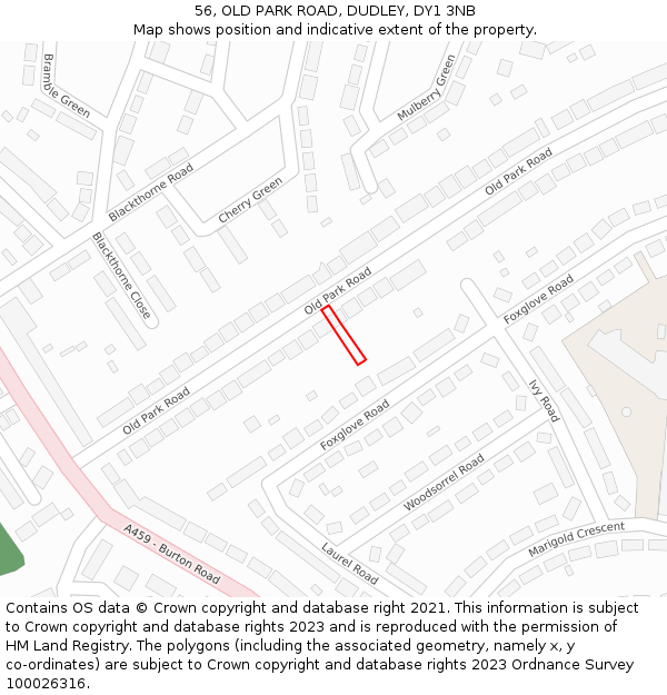 56, OLD PARK ROAD, DUDLEY, DY1 3NB: Location map and indicative extent of plot