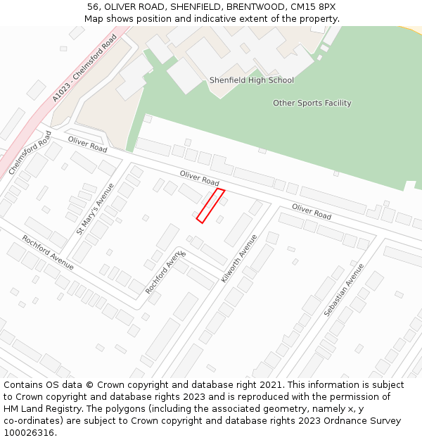 56, OLIVER ROAD, SHENFIELD, BRENTWOOD, CM15 8PX: Location map and indicative extent of plot