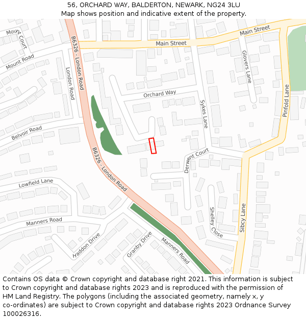 56, ORCHARD WAY, BALDERTON, NEWARK, NG24 3LU: Location map and indicative extent of plot