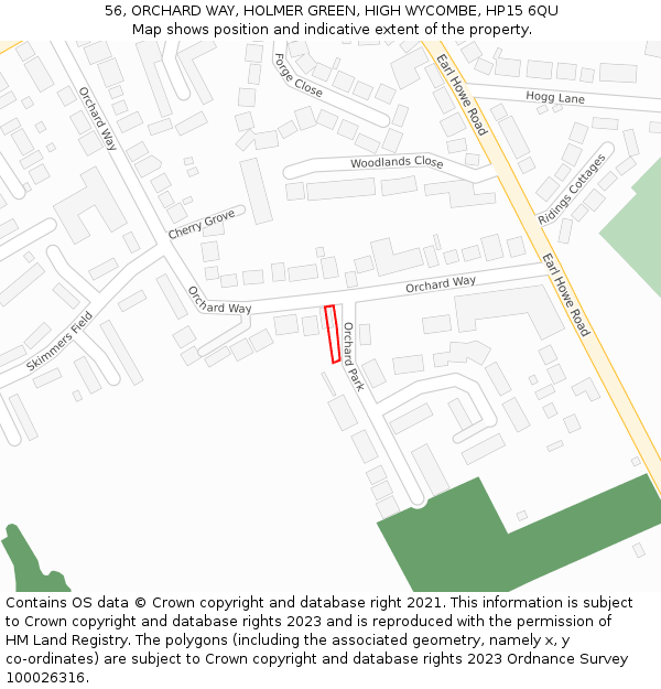 56, ORCHARD WAY, HOLMER GREEN, HIGH WYCOMBE, HP15 6QU: Location map and indicative extent of plot