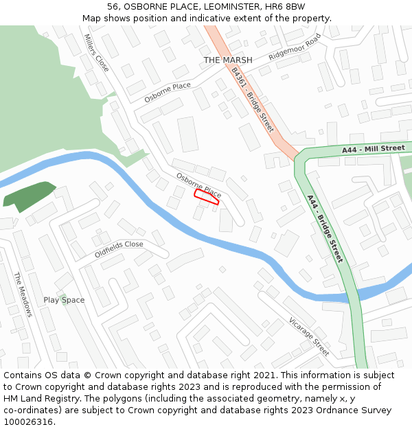 56, OSBORNE PLACE, LEOMINSTER, HR6 8BW: Location map and indicative extent of plot