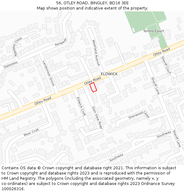 56, OTLEY ROAD, BINGLEY, BD16 3EE: Location map and indicative extent of plot