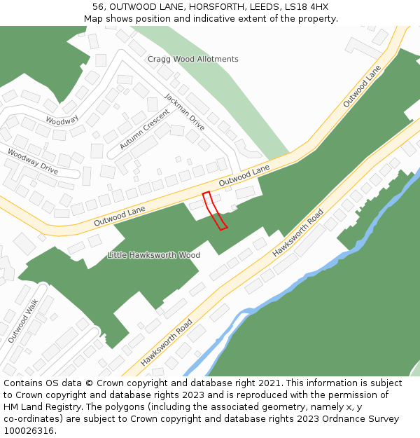 56, OUTWOOD LANE, HORSFORTH, LEEDS, LS18 4HX: Location map and indicative extent of plot