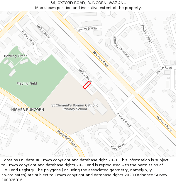 56, OXFORD ROAD, RUNCORN, WA7 4NU: Location map and indicative extent of plot