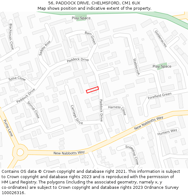 56, PADDOCK DRIVE, CHELMSFORD, CM1 6UX: Location map and indicative extent of plot