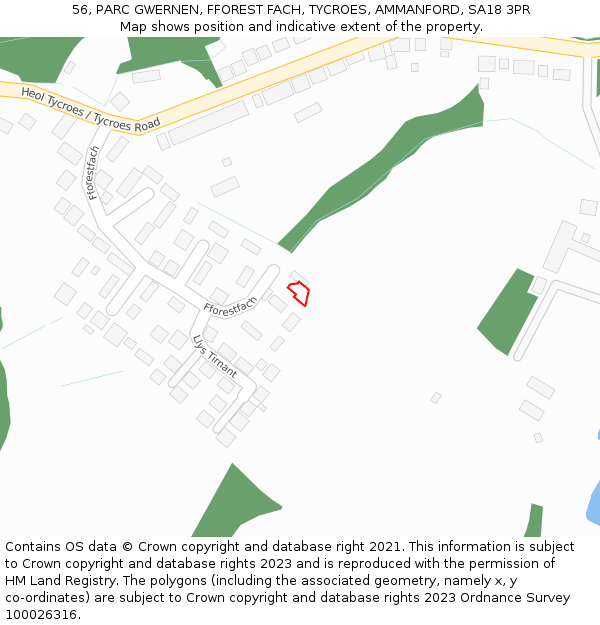 56, PARC GWERNEN, FFOREST FACH, TYCROES, AMMANFORD, SA18 3PR: Location map and indicative extent of plot