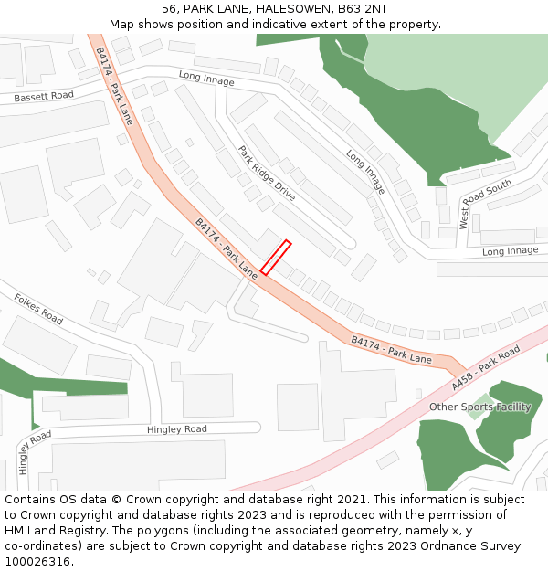 56, PARK LANE, HALESOWEN, B63 2NT: Location map and indicative extent of plot