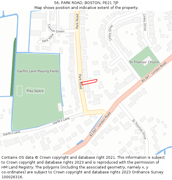 56, PARK ROAD, BOSTON, PE21 7JP: Location map and indicative extent of plot