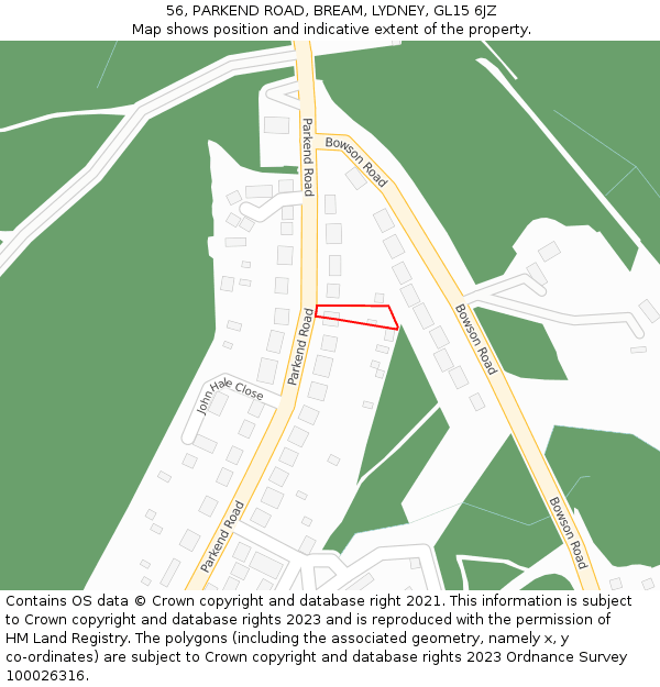 56, PARKEND ROAD, BREAM, LYDNEY, GL15 6JZ: Location map and indicative extent of plot