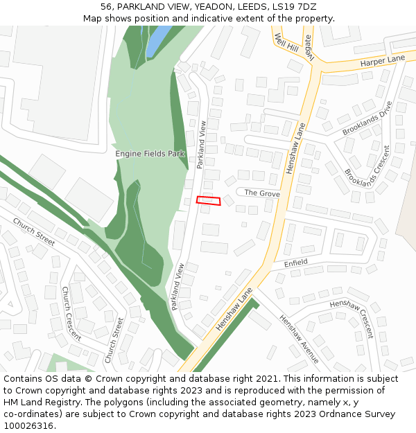 56, PARKLAND VIEW, YEADON, LEEDS, LS19 7DZ: Location map and indicative extent of plot