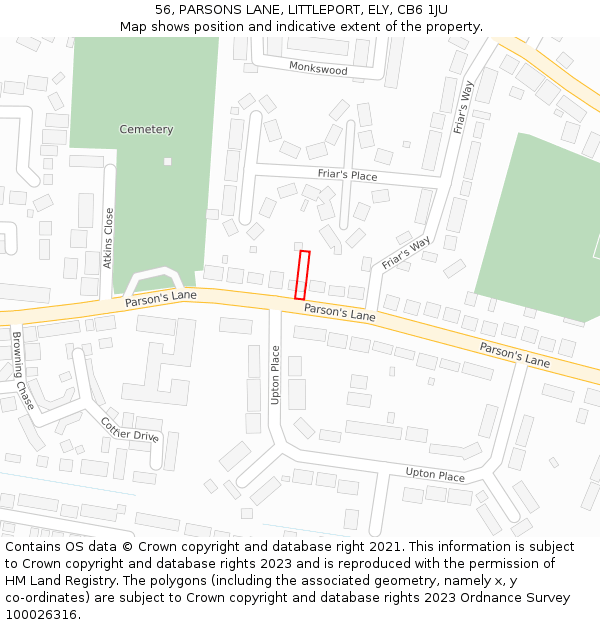 56, PARSONS LANE, LITTLEPORT, ELY, CB6 1JU: Location map and indicative extent of plot