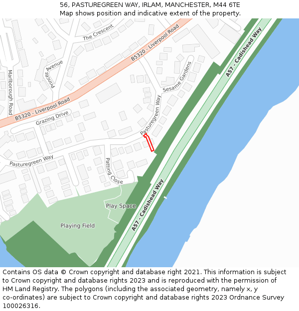 56, PASTUREGREEN WAY, IRLAM, MANCHESTER, M44 6TE: Location map and indicative extent of plot