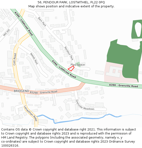 56, PENDOUR PARK, LOSTWITHIEL, PL22 0PQ: Location map and indicative extent of plot