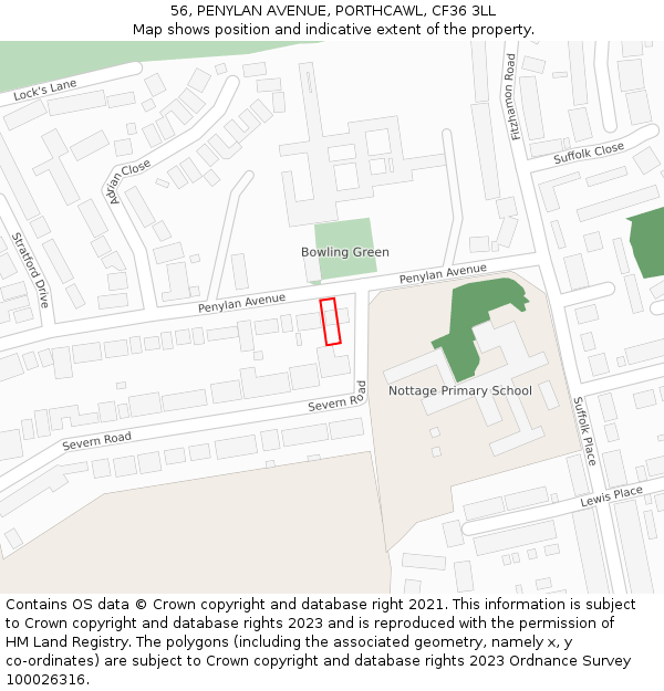 56, PENYLAN AVENUE, PORTHCAWL, CF36 3LL: Location map and indicative extent of plot