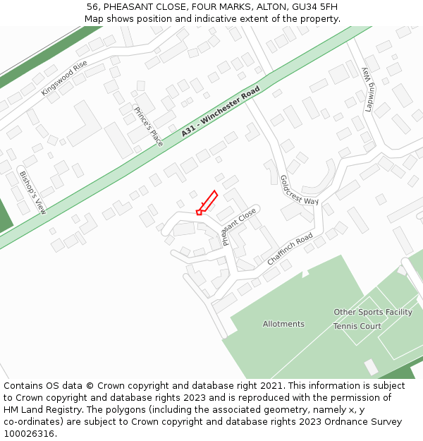 56, PHEASANT CLOSE, FOUR MARKS, ALTON, GU34 5FH: Location map and indicative extent of plot