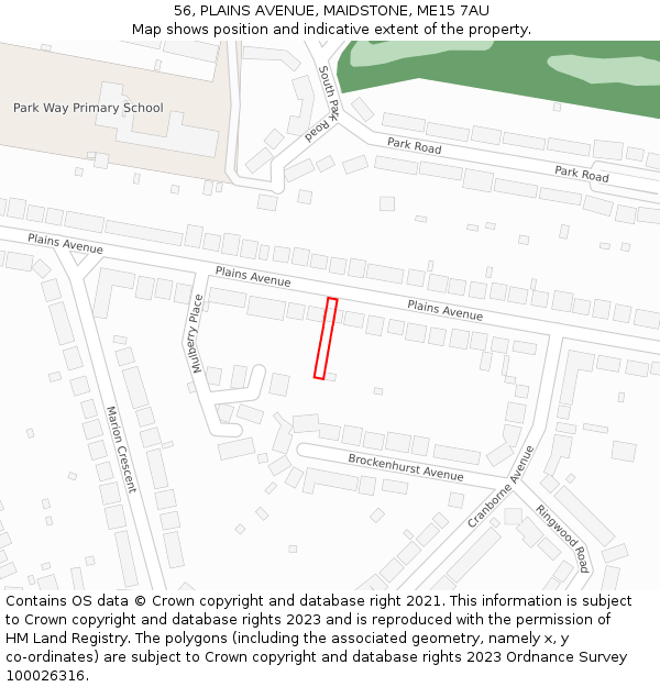 56, PLAINS AVENUE, MAIDSTONE, ME15 7AU: Location map and indicative extent of plot