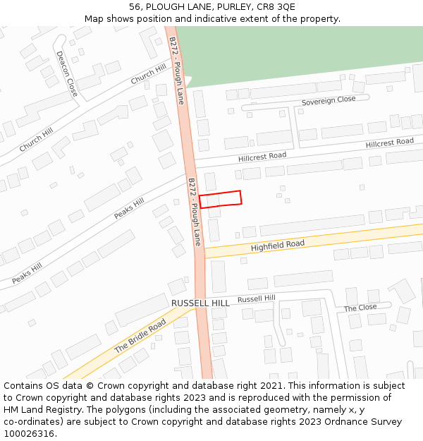 56, PLOUGH LANE, PURLEY, CR8 3QE: Location map and indicative extent of plot