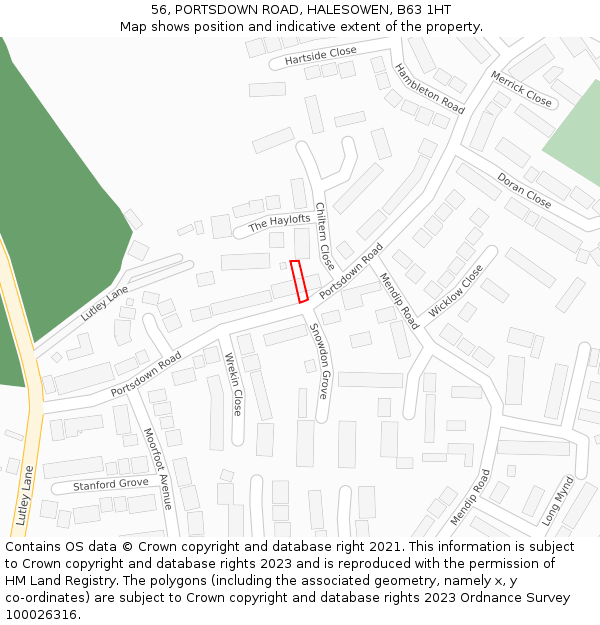 56, PORTSDOWN ROAD, HALESOWEN, B63 1HT: Location map and indicative extent of plot